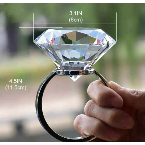 Diamonds are a Girls Best Friend Large Glass Diamond Ring Paperweight Wedding - Picture 8 of 9